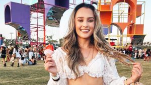 Boho chic white lace outfit at Coachella festival for festival style inspiration.
