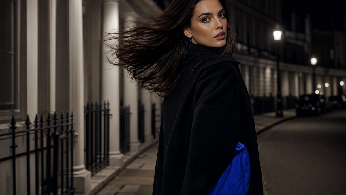 London street style look pairing cobalt blue wide-leg trousers with a white vest, embodying the 'just so you know' dressing philosophy