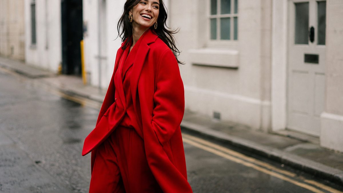 H&M Studio SS26 campaign look featuring scarf-collar silhouette and burgundy tones modelled by Lulu Tenney
