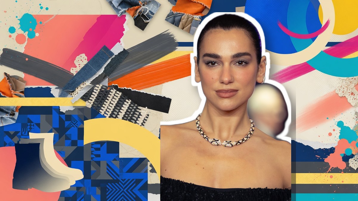 Dua Lipa photographed in a cobalt blue dress and oversized outer layer during a 2026 public appearance