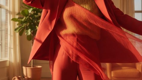 WARDROBE.NYC x H&M collaboration pieces including the Oversized Double-Breasted Coat and Tailored Wool Trousers styled by Christine Centenera