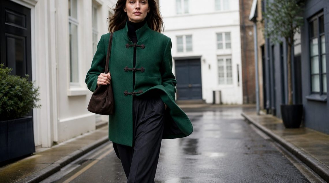 Frog-fastening jackets are autumn’s first major buy (and the anti-trench of AW26) Model wearing a black wool-blend frog-fastening jacket with mandarin collar, styled tonally for AW26